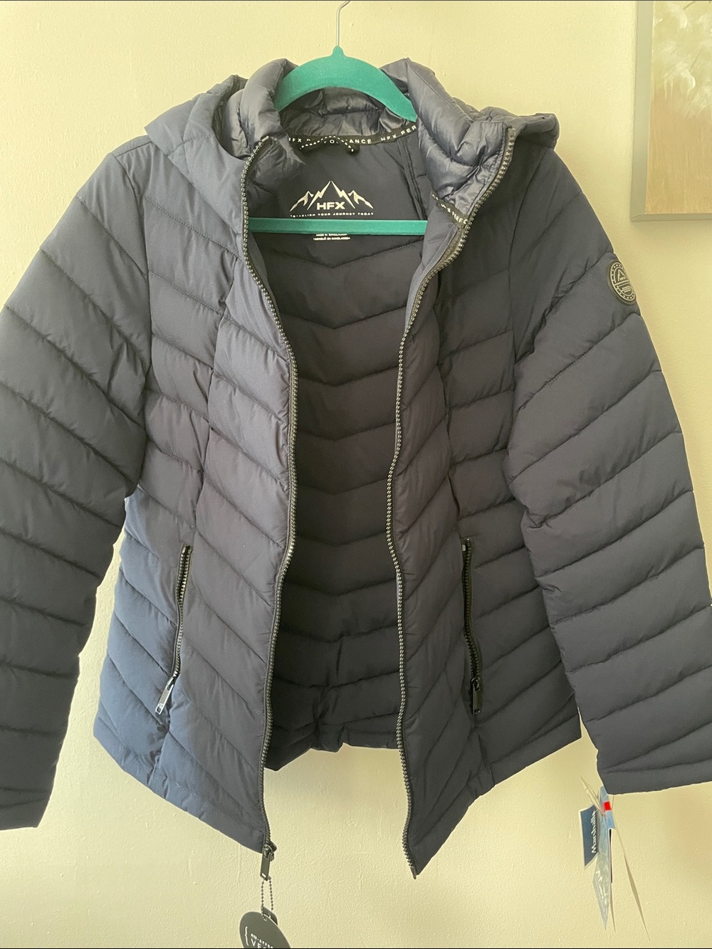 HFX Women's Hooded Quilted Puffer Jacket — Navy